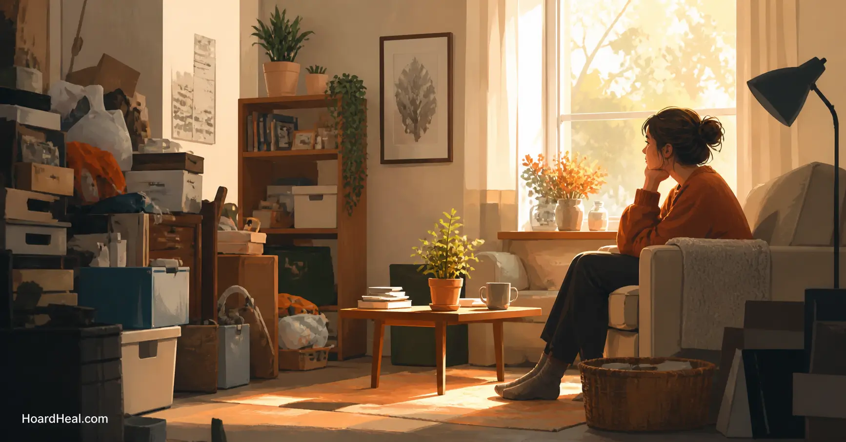 Cozy afternoon reflection in cluttered room